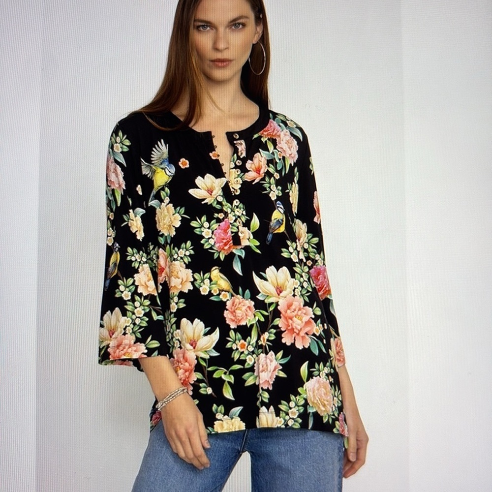 Johnny Was Janie Favorite Button Front Birdie Tunic M